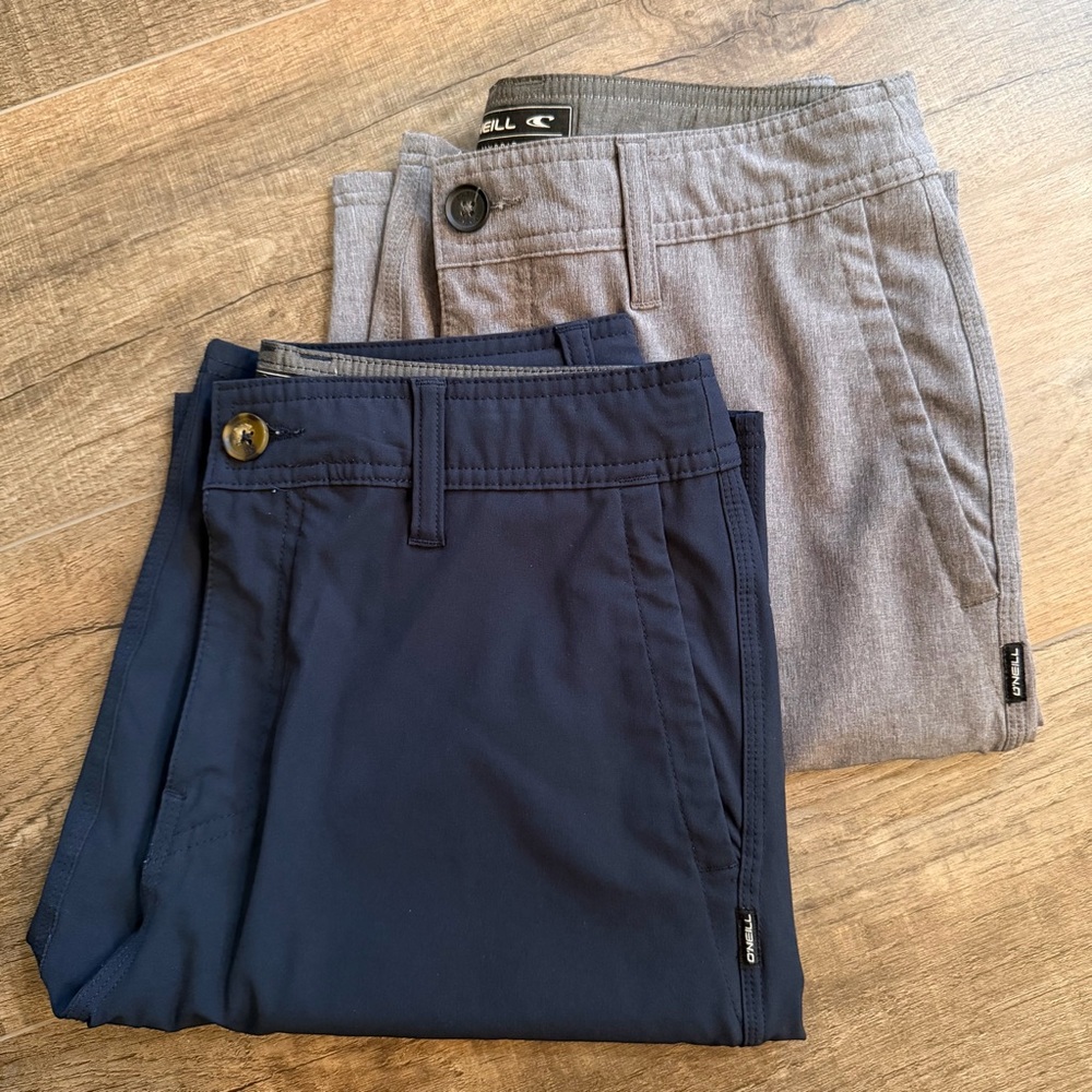 Lot of 2 O'Neill Men's 28 Hybrid Shorts Navy Gray Outdoor Golf Drawstring Resort